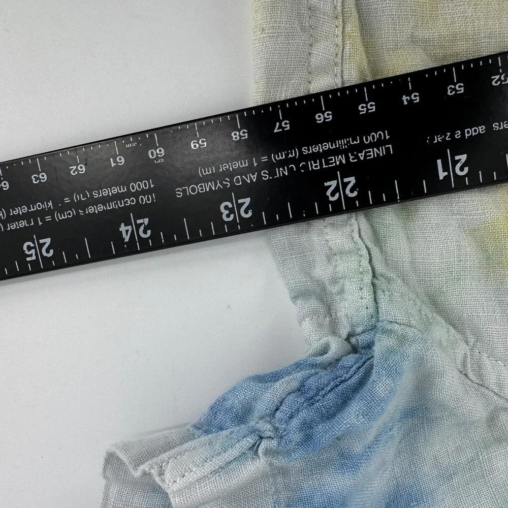 J. Crew Mens Large 100% Linen Tie Dye Short Sleeve Button Down Shirt Blue Yellow